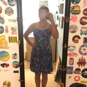 Blue dress with flowers and birds